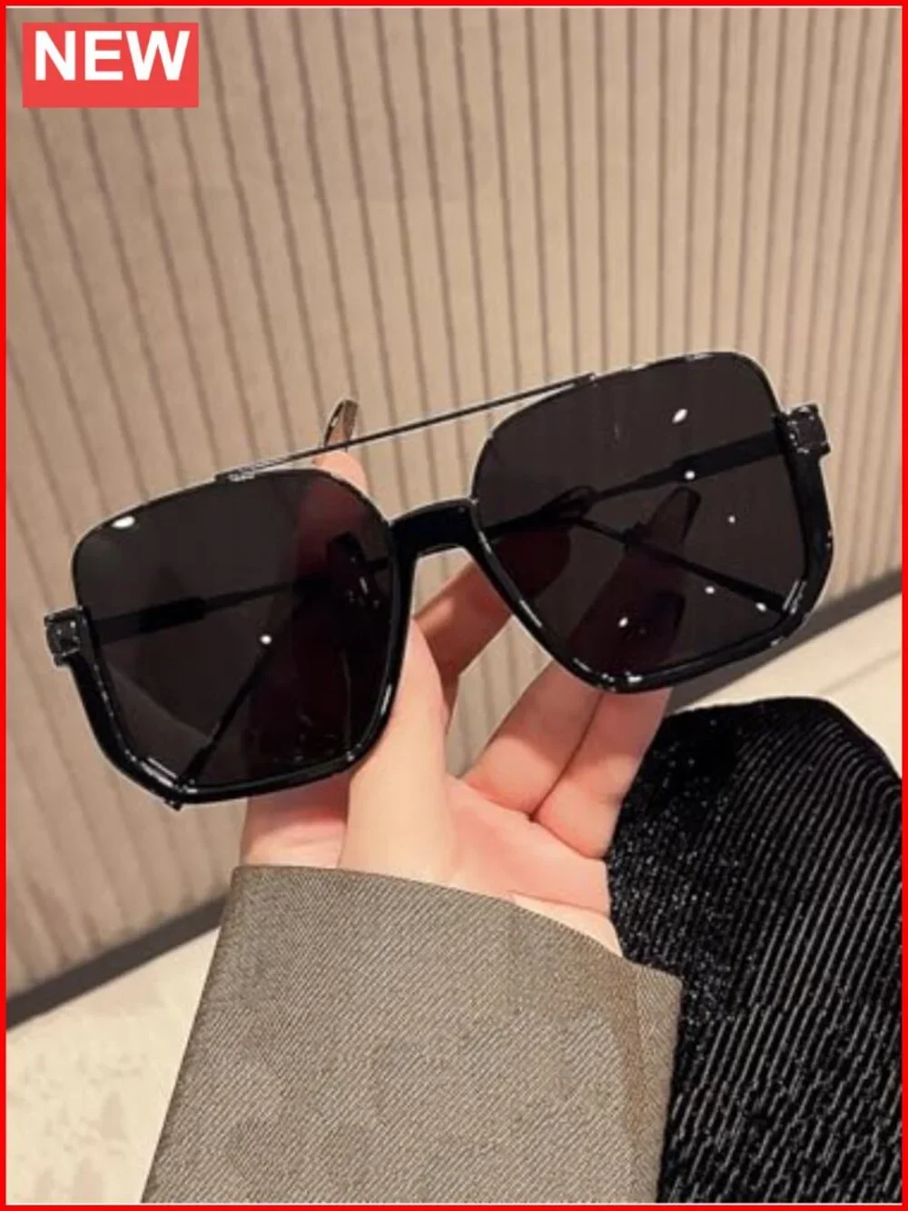 Square Oversized Aviator Sunglasses for Women Men 70s Semi-Frame UV400